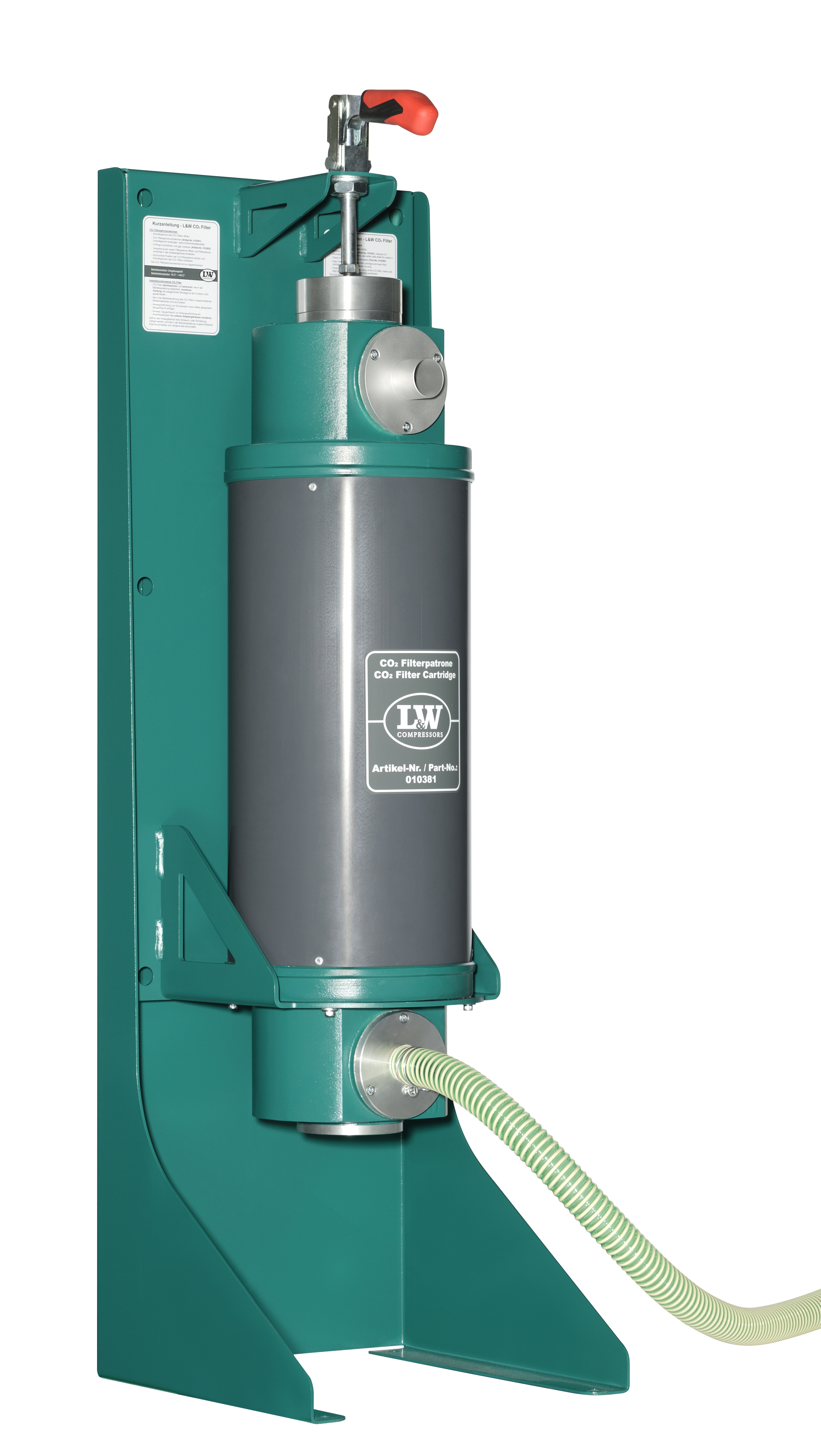 Abbildung des L&W CO₂ Filters, einem hochwertigen Filterelement zur Reduktion von Kohlendioxid in Atemluftkompressoren für saubere und sichere Luftqualität.