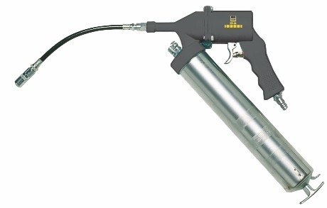 Handbetriebene Fettpresse aus Metall und Kunststoff, ideal zum gezielten Schmieren von Lagern, Gelenken und Maschinenkomponenten.