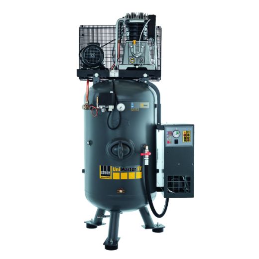 Kompressor UNM STS 580-15-500 XDK mit großem 500-Liter-Behälter, zwei Zylindern und robustem Riemenantrieb für zuverlässige Drucklufterzeugung im professionellen Einsatz.