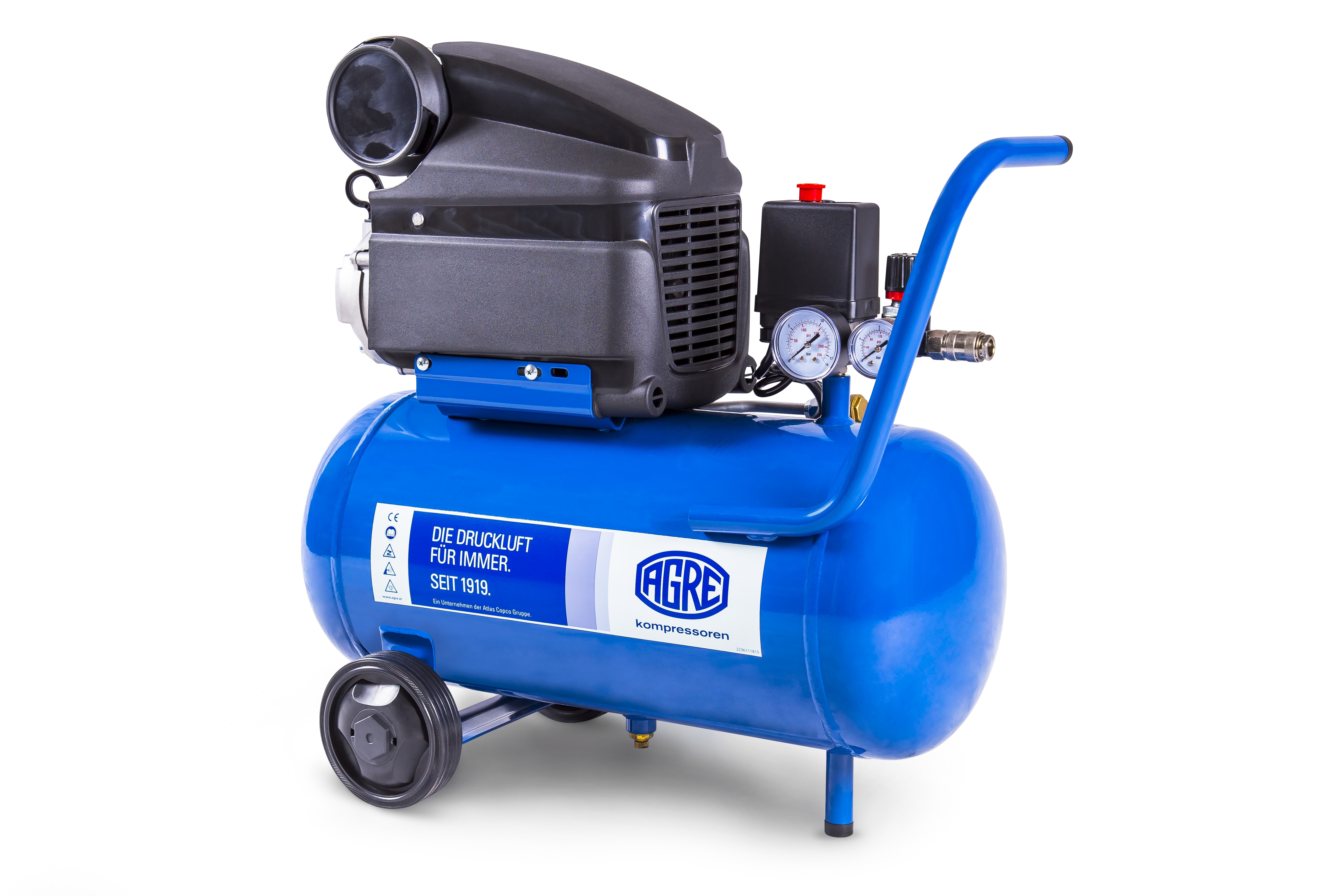 Kolbenkompressor WORKER 24 W, robust und zuverlässig, ideal für Druckluftanwendungen in Werkstatt, Garage oder Heimprojekten.