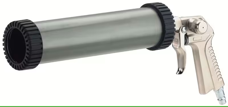 Handliche Kartuschenpistole aus Metall und Kunststoff, ideal zum kontrollierten Auspressen von Dichtstoffen, Silikon oder Klebstoffen aus Standardkartuschen.
