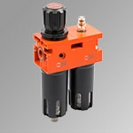 Zweifache Wartungseinheit WE 2-fach 1/4" W mit integriertem Filter und Druckregler, sorgt für saubere, kondensfreie und geregelte Druckluft in Rohr- und Schlauchsystemen.