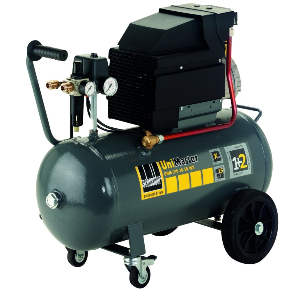 Kompressor UNM 310-10-50 WX mit 50-Liter-Behälter und 10 bar Arbeitsdruck, ideal für Werkstatt- und Industrieanwendungen.