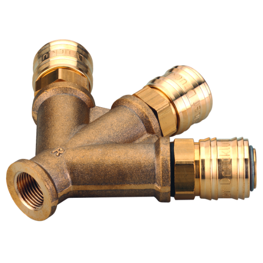 Kompletter Dreierverteiler mit Innengewinde R 3/8", ideal zur gleichzeitigen Nutzung mehrerer Druckluftanschlüsse