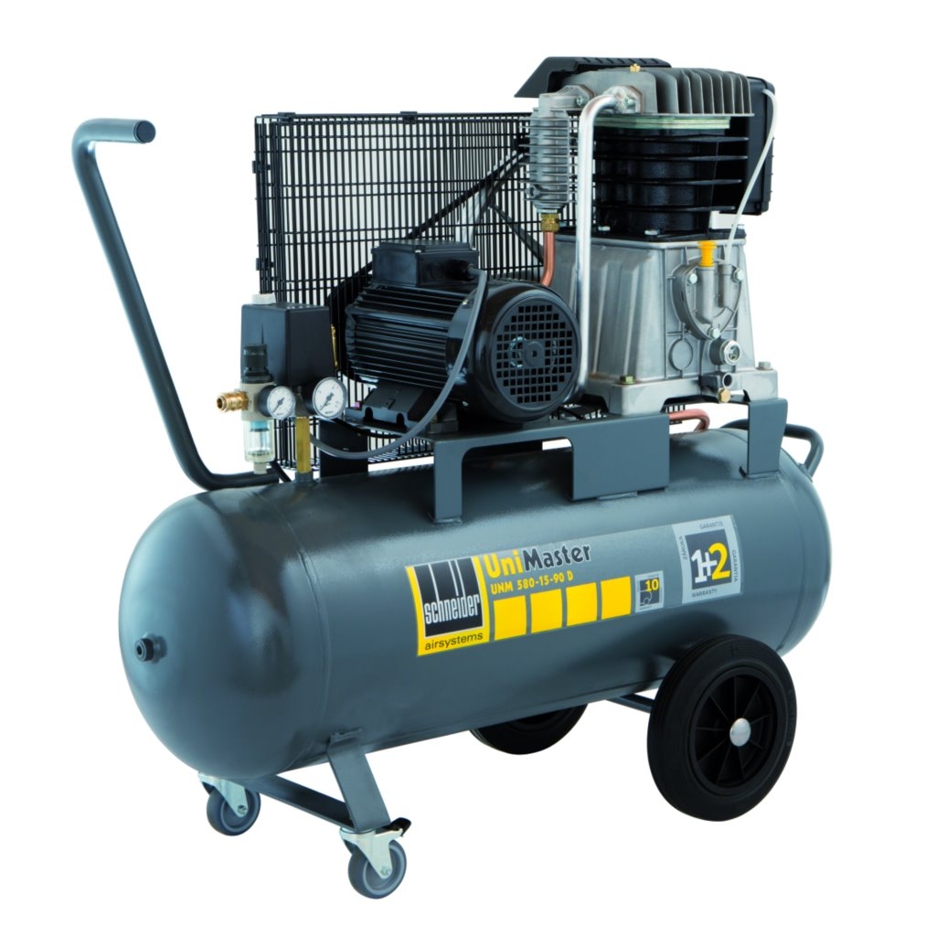 Kompressor UNM 580-15-90 D mit 90-Liter-Behälter, 15 bar Arbeitsdruck und robustem Antrieb für professionelle Druckluftanwendungen.