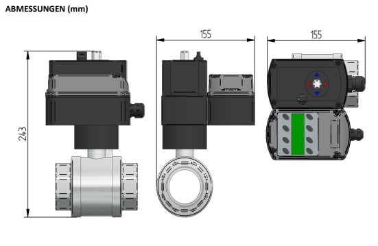 Elektrisch gesteuerter Kugelhahn R 2 Zoll mit praktischer Fernbedienung für komfortables Öffnen und Schließen von Leitungen.