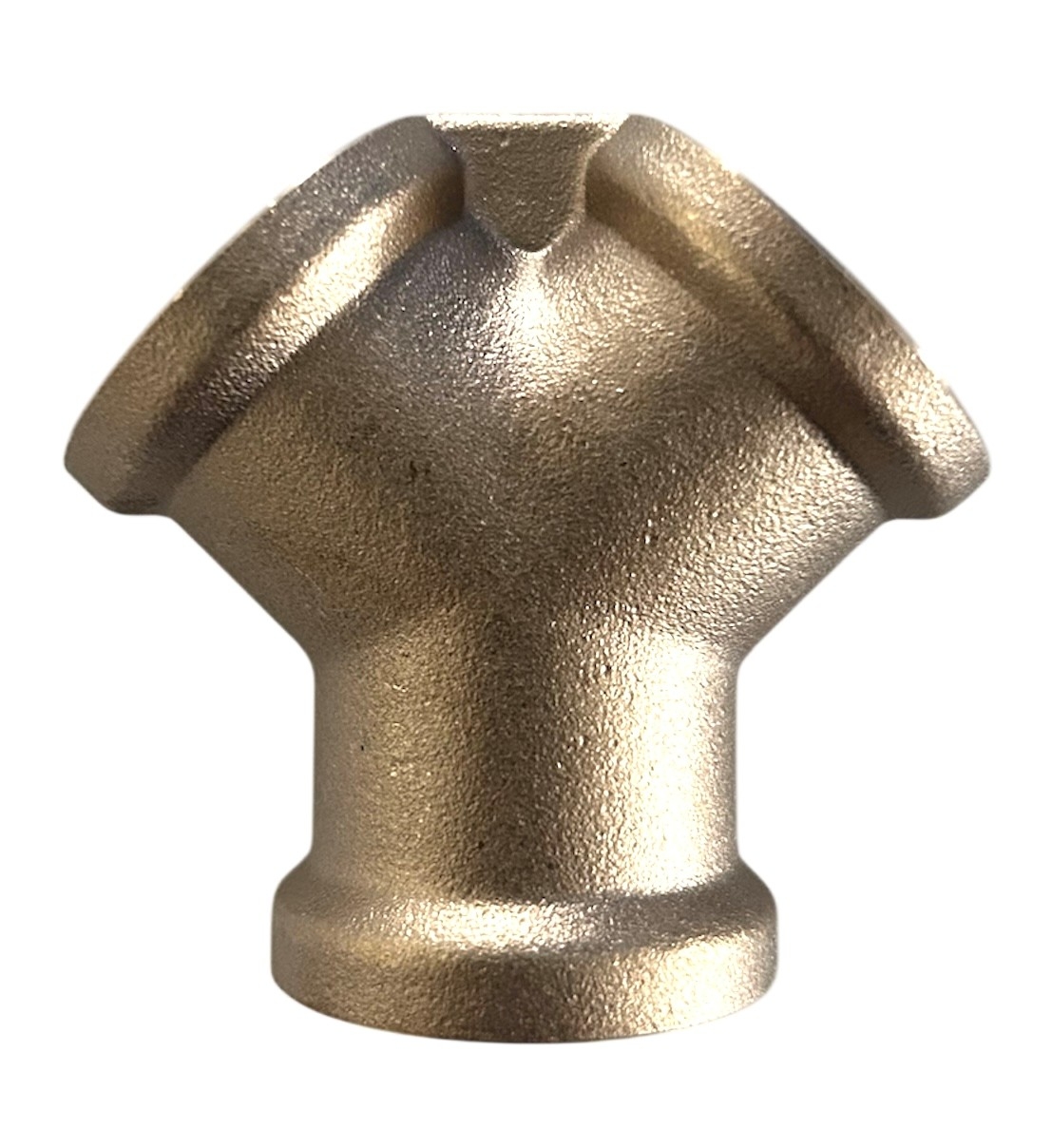 Metall-Zweierverteiler mit Innengewinde R 1/2", geeignet zum Anschluss von zwei Druckluftleitungen gleichzeitig.