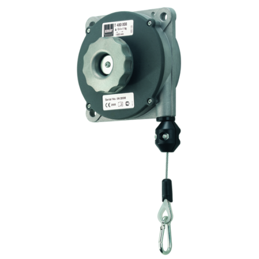 Abbildung eines Federzugs FZ, einer Metallfeder, die Zugkräfte aufnimmt und als Rückstell- oder Spannmechanismus in Maschinen, Türen oder technischen Anwendungen verwendet wird.