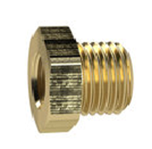 Abbildung einer Reduzierung aus Messing mit Innen- und Außengewinde R 1 1/2" auf R 1 1/4", verwendet zur sicheren Verbindung unterschiedlicher Rohr- oder Schlauchdurchmesser in Druckluft- und Sanitärsystemen.