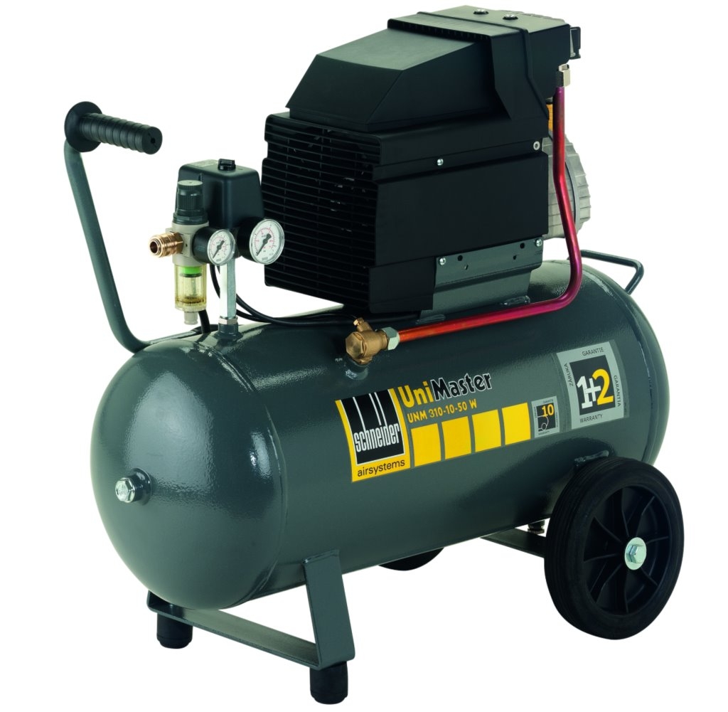 Mobiler Kompressor UNM 310-10-50 W mit 50-Liter-Kessel und hoher Förderleistung, ideal für Handwerk und Werkstatt.
