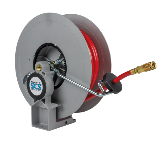 Stabiler Schlauchaufroller 3.12.10/1 zum ordentlichen Aufwickeln und Verstauen von Schläuchen, ideal für Werkstatt-, Garage- und Industrieeinsatz.