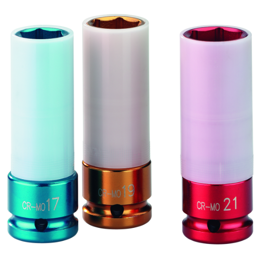 Steckschlüssel-Set SKSL-SET 1/2"-3 ALU aus Aluminium, bestehend aus verschiedenen Größen, ideal zum Lösen und Anziehen von Schrauben und Muttern in Werkstatt, Industrie oder Heimgebrauch.