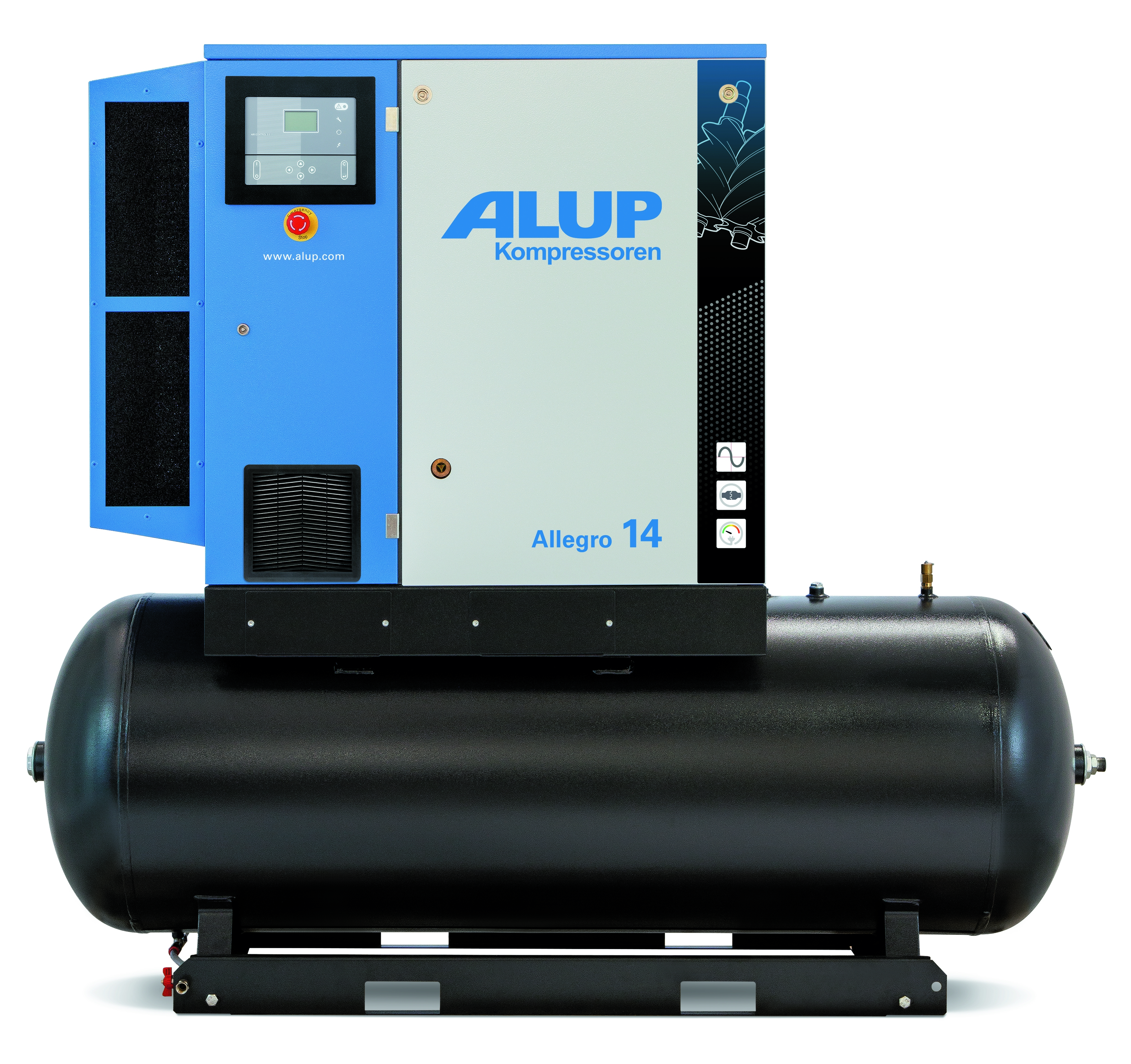 Schraubenkompressor ALLEGRO 11/13 mit 500-Liter-Druckbehälter, leistungsstarkem Motor und zuverlässiger Druckluftversorgung für professionelle Anwendungen.