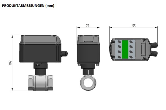 Elektrischer Kugelhahn mit 1-Zoll-Gewinde, inklusive Fernbedienung zur einfachen Steuerung von Durchfluss und Absperrfunktion.