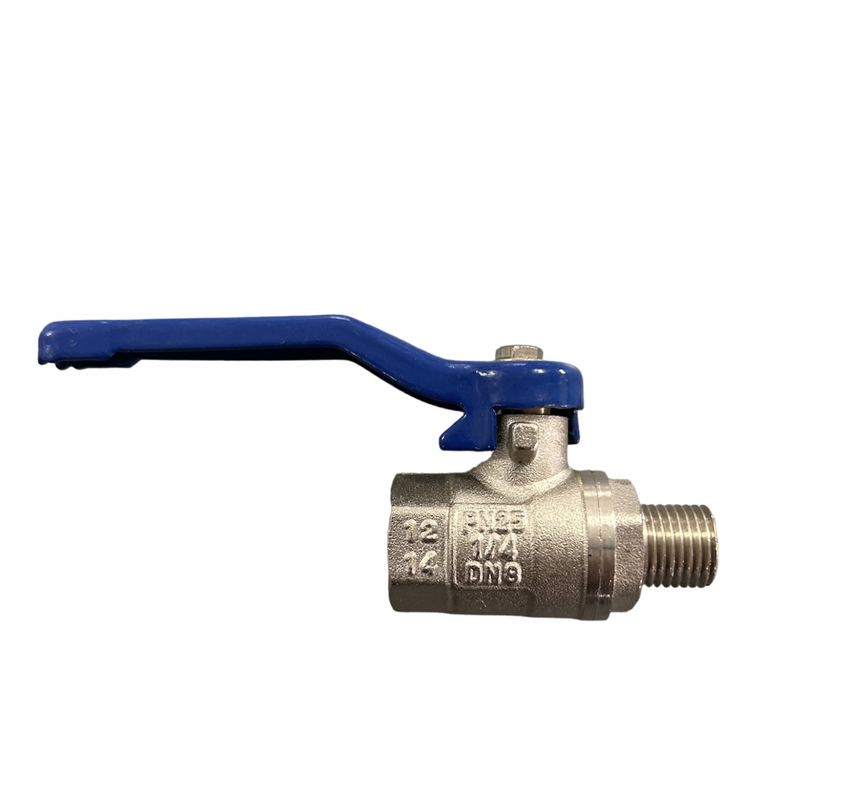 Robuster Kugelhahn mit Innen- und Außengewinde, ermöglicht sicheres Öffnen und Schließen von Rohr- und Schlauchleitungen in Druckluft- oder Flüssigkeitssystemen.