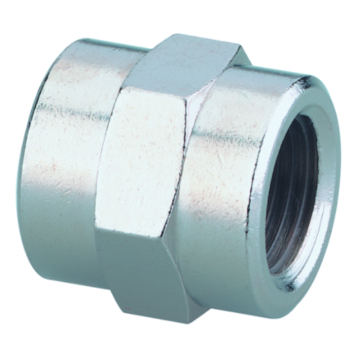 Abbildung einer Muffe mit Innengewinde zur sicheren Verschraubung und Verbindung von Druckluftrohren und -schläuchen.