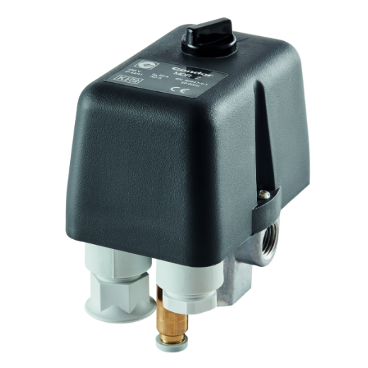 MDR 2/11 SL4F Druckschalter zur automatischen Regelung von Kompressoren, robustes Gehäuse mit präziser Schaltsteuerung und integriertem Entlastungsventil.
