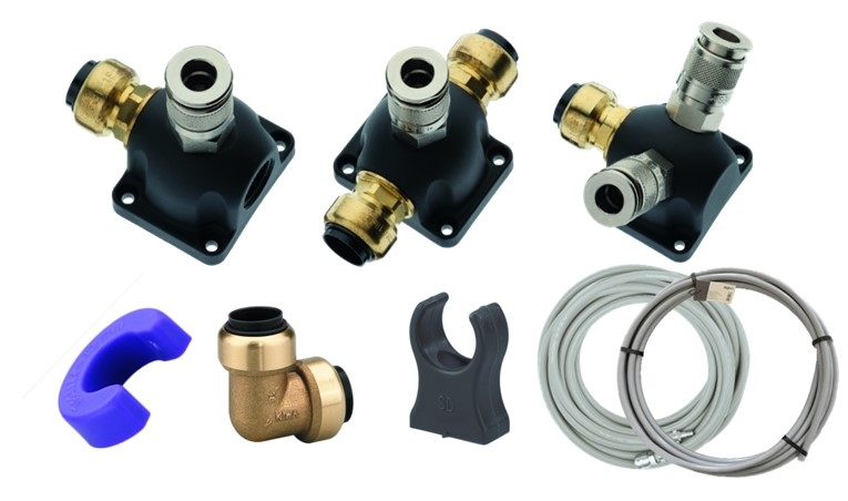 AirNet Beginner-Set mit 15 mm Rohrdurchmesser, enthält alle wichtigen Komponenten für eine einfache und zuverlässige Druckluftinstallation.