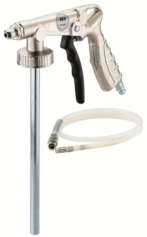 Vielseitige Kombipistole zum Reinigen, Ausblasen und Auftragen von Druckluft in Werkstatt und Industrie, ergonomisch für komfortables Handling.