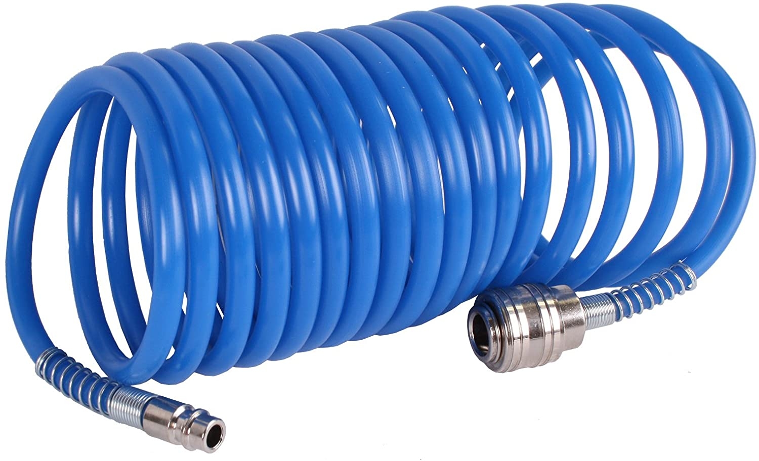 Spiralschlauch mit 6 x 8 mm Durchmesser und 5 m Länge, aus widerstandsfähigem Material, ideal für Druckluft- und Pneumatiksysteme, dehnbar und platzsparend.