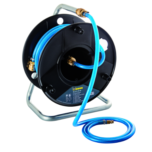 Robuster manueller Schlauchaufroller mit 20 m Länge und 15x9 mm Schlauchdurchmesser, ideal für ordentliche Aufbewahrung und einfache Handhabung von Druckluft- oder Wasserschläuchen.