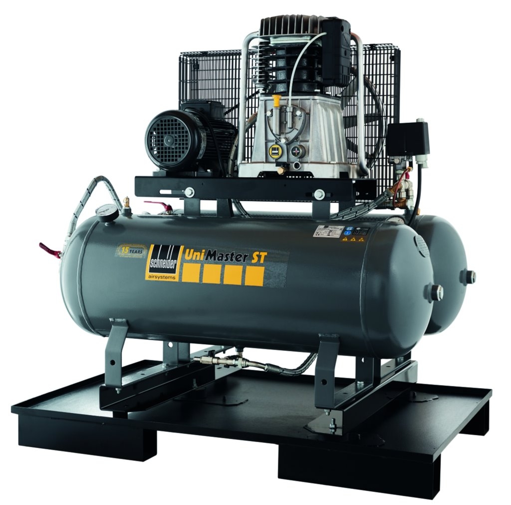 UNM STH 650-10-180 Kompressor mit robustem Gehäuse und 180-Liter-Druckbehälter, liefert zuverlässige Druckluft für Werkstatt- und industrielle Anwendungen.