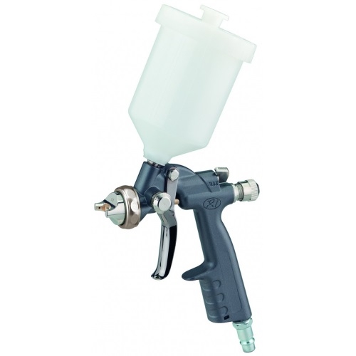 Farbspritzpistole aus Metall und Kunststoff, handlich für gleichmäßige Lackierungen auf Möbeln, Wänden oder Werkstücken im Heimwerker- und Profi-Bereich.
