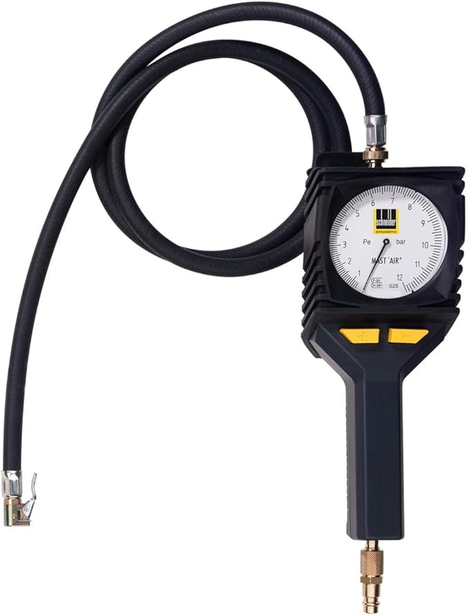 Reifenfüller RF12MG mit flexiblem Schlauch und Momentstecker, ermöglicht schnelles und präzises Befüllen von PKW-, LKW- und Fahrradreifen.